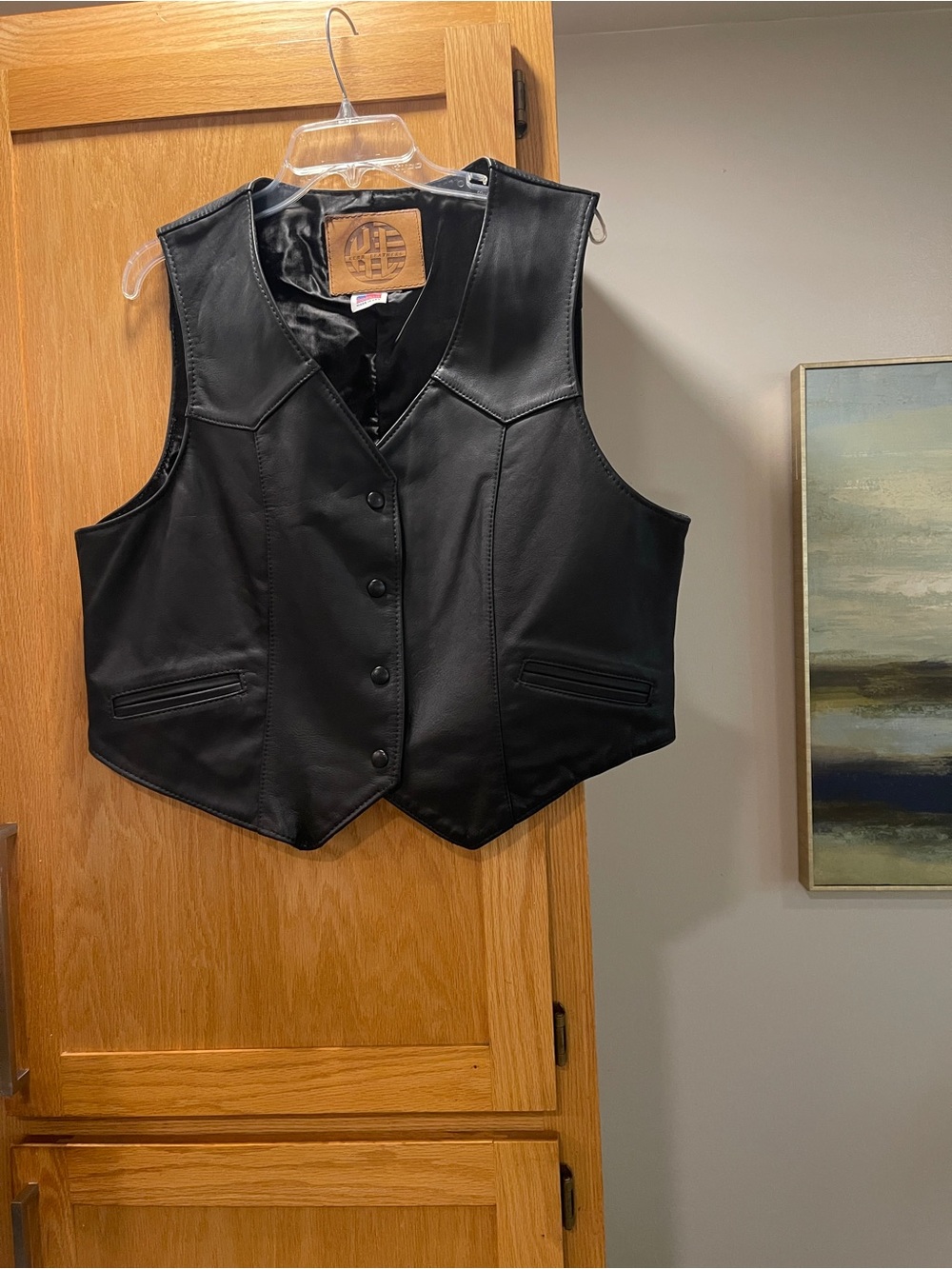Vintage Kerr Black Leather Button Down Vest Size M. Biker, punk, rock,
